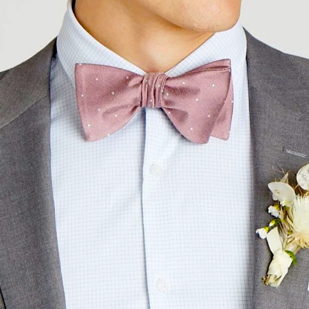 TWO Birdy Grey Dark Mauve Polka Dot Bow Tie